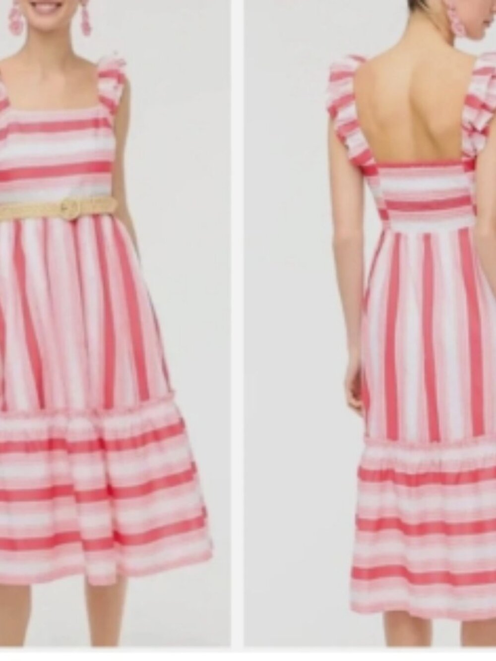 NWOT J. CREW Factory Striped Square Neck Midi Dress Pink Candy Stripe in 2